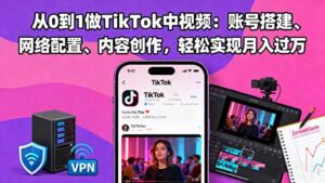 从0到1做TikTok中视频:账号搭建、网络配置、内容创作,轻松实现月入过万-爱找项目网