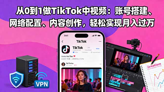 从0到1做TikTok中视频:账号搭建、网络配置、内容创作,轻松实现月入过万-爱找项目网