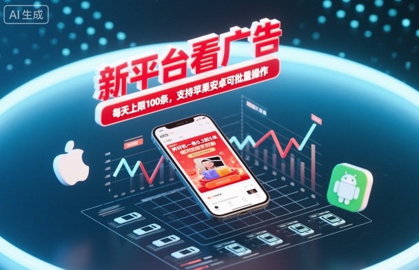新平台看广告,养好机一条0.3到5米,每天上限100条,支持苹果安卓可批量操作-爱找项目网