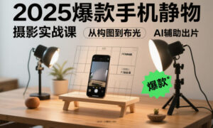 2025爆款手机静物摄影实战课，从构图到布光，不用贵设备，AI辅助出片-爱找项目网
