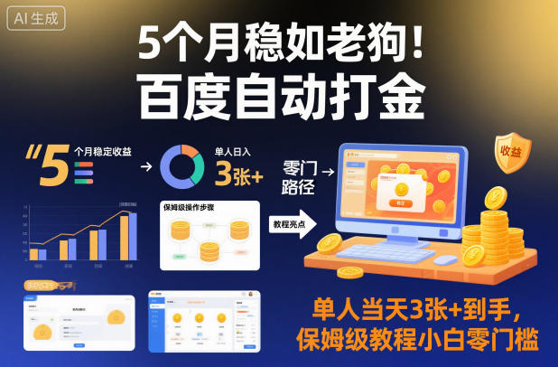 5个月稳如老狗!百度自动打金,单人当天3张+到手,保姆级教程小白零门槛【揭秘】-爱找项目网