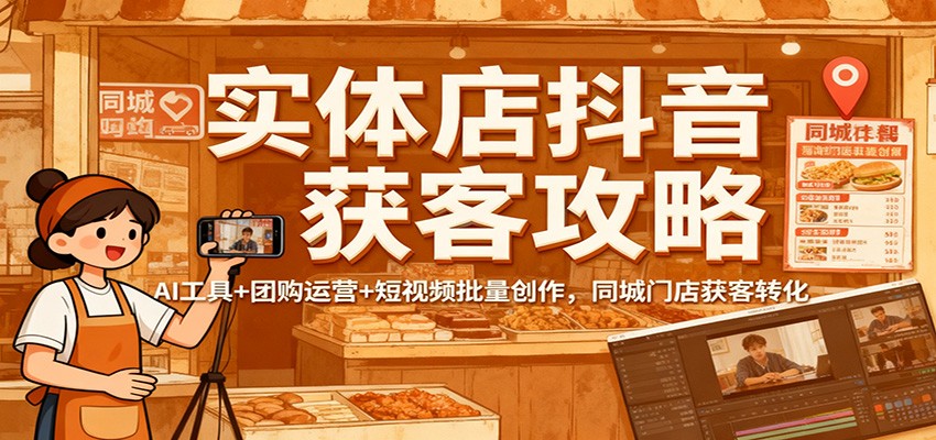 实体店抖音获客攻略:AI工具+团购运营+短视频批量创作,同城门店获客转化-爱找项目网