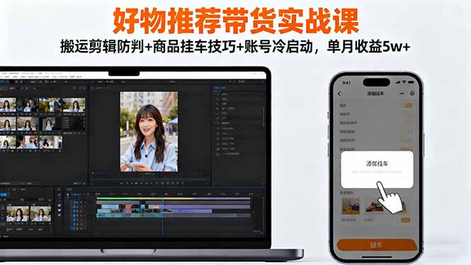 好物推荐带货实战课：搬运剪辑防判+商品挂车技巧+账号冷启动，单月收益5w+-爱找项目网