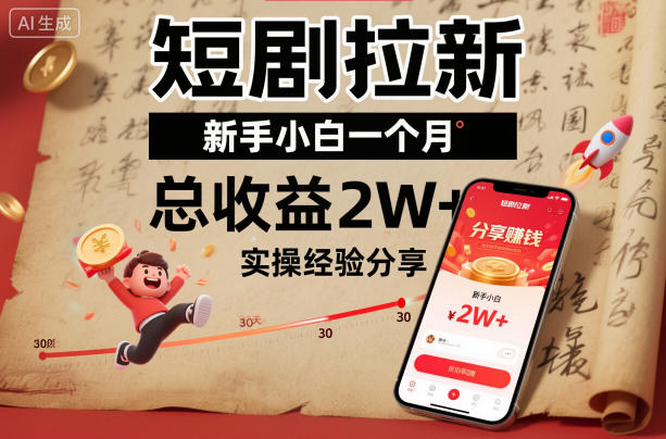 短剧拉新新手小白一个月总收益2W+实操经验分享-爱找项目网