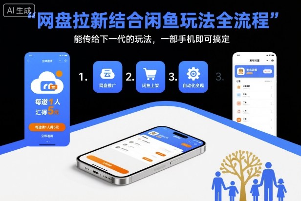网盘拉新结合闲鱼玩法全流程,能传给下一代的玩法,一部手机即可搞定(附入口渠道以及实操教程)-爱找项目网