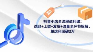 抖音小店全流程盈利课：选品+上架+发货+流量全环节拆解，单店利润破3万-爱找项目网