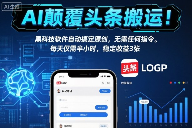 AI颠覆头条搬运!黑科技软件自动搞定原创,无需任何指令。每天仅需半小时,稳定收益3张【揭秘】-爱找项目网