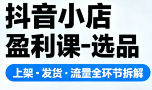 抖音小店盈利课-选品·上架·发货·流量全环节拆解-爱找项目网