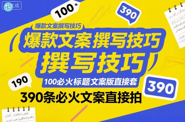 爆款文案撰写技巧,100个必火标题文案模版直接套,390条必火文案直接拍-爱找项目网