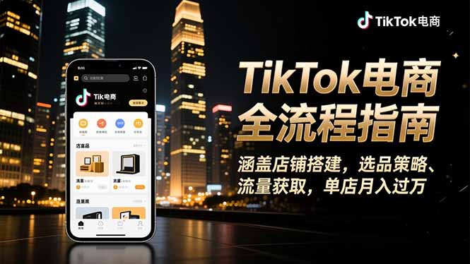 TikTok电商全流程指南,涵盖店铺搭建、选品策略、流量获取,单店月入过万-爱找项目网
