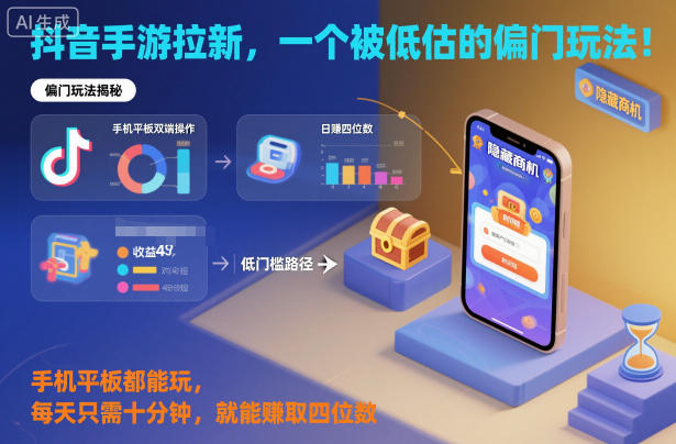 抖音手游拉新,一个被低估的偏门玩法!手机平板都能玩,每天只需十分钟,就能賺取四位数【揭秘】-爱找项目网