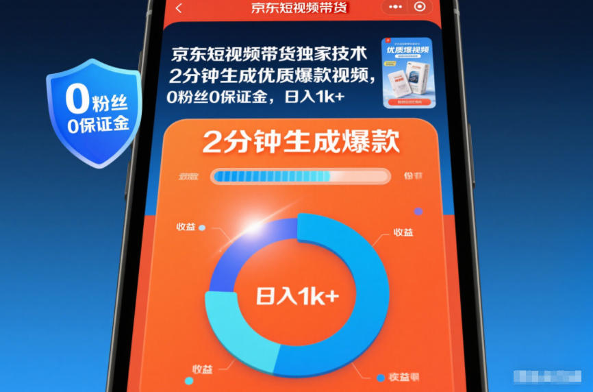 京东短视频带货独家技术,2分钟生成一条优质爆款视频,0粉丝0保证金,日入1k+【揭秘】-爱找项目网