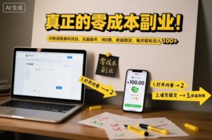 真正的零成本副业！问卷调查暴利项目，无脑操作，纯0撸，收益稳定，每天轻松日入100+【揭秘】-爱找项目网