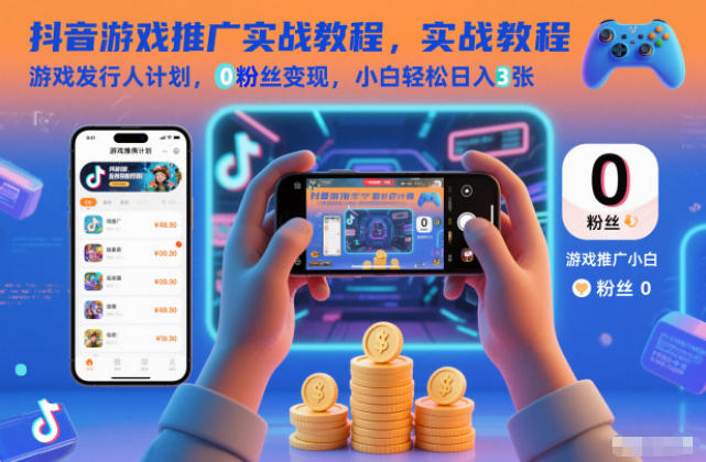 抖音游戏推广实战教程,游戏发行人计划,0粉丝变现,小白轻松日入3张-爱找项目网
