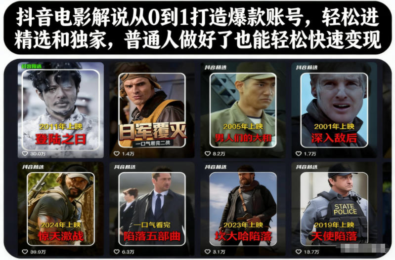 抖音电影解说从0到1打造爆款账号,轻松进精选和独家,普通人做好了也能轻松快速变现-爱找项目网