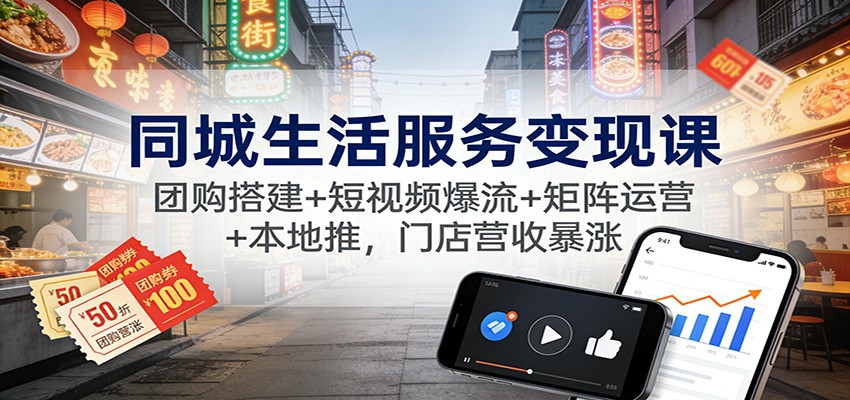 同城生活服务变现课:团购搭建+短视频爆流+矩阵运营+本地推,门店营收暴涨-爱找项目网