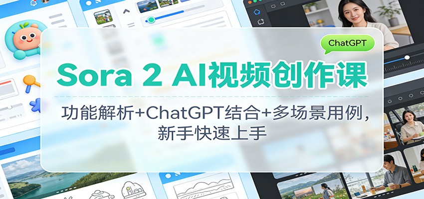 Sora 2 AI视频创作课:功能解析+ChatGPT结合+多场景用例,新手快速上手-爱找项目网
