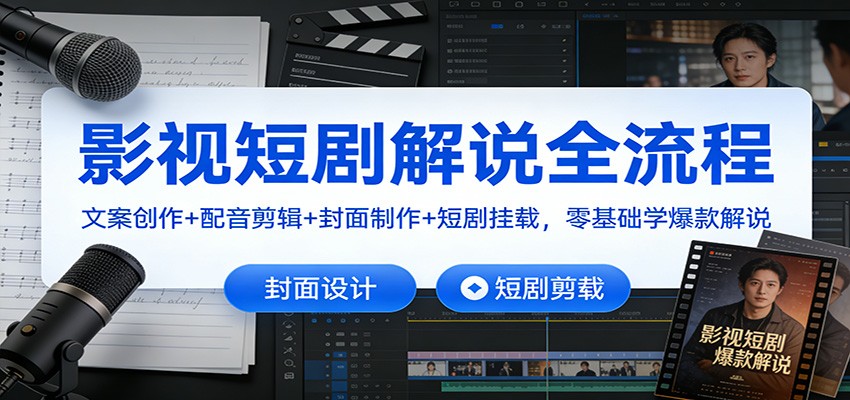 影视短剧解说全流程：文案创作+配音剪辑+封面制作+短剧挂载，零基础学爆款解说-爱找项目网