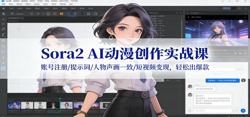 Sora2 AI动漫创作实战课：账号注册/提示词/人物声画一致/短视频变现，轻松出爆款-爱找项目网