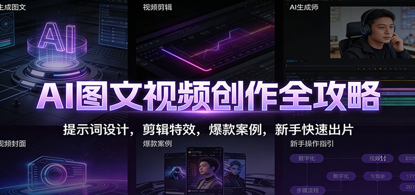 AI图文视频创作全攻略：提示词设计，剪辑特效，爆款案例，新手快速出片-爱找项目网