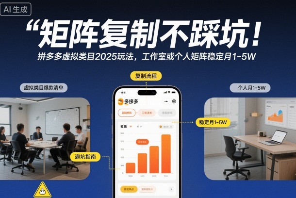 矩阵复制不踩坑!拼多多虚拟类目2025玩法,工作室或者个人矩阵稳定月1-5W【揭秘】-爱找项目网