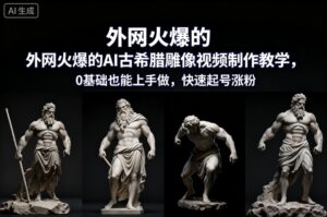外网火爆的AI古希腊雕像视频制作教学，0基础也能上手做，快速起号涨粉-爱找项目网
