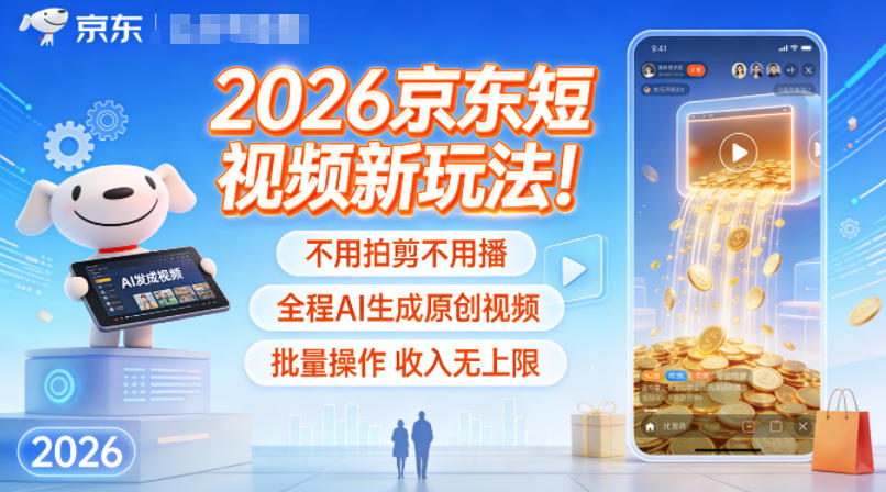 2026京东短视频新玩法！不用拍剪不用播，全程AI生成原创视频，批量操作收入无上限-爱找项目网