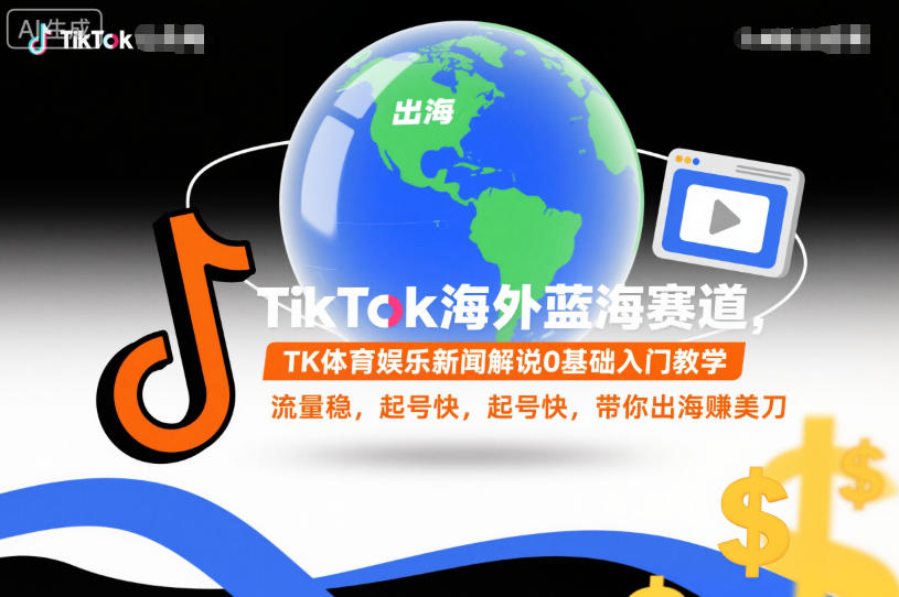 TikTok海外蓝海赛道,TK体育娱乐新闻解说0基础入门教学,流量稳,起号快,带你出海賺美刀-爱找项目网