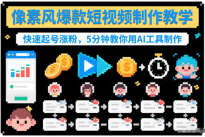 像素风爆款短视频制作教学，快速起号涨粉，5分钟教你用AI工具制作-爱找项目网
