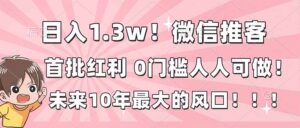 日入1.3w！微信推客，首批红利，未来10年最大的风口，0门槛，人人可做！-爱找项目网