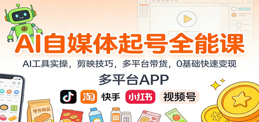 AI自媒体起号全能课:AI工具实操,剪映技巧,多平台带货,0基础快速变现-爱找项目网