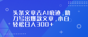 头条文章去AI痕迹，助力写出爆款文章，小白轻松日入300+-爱找项目网