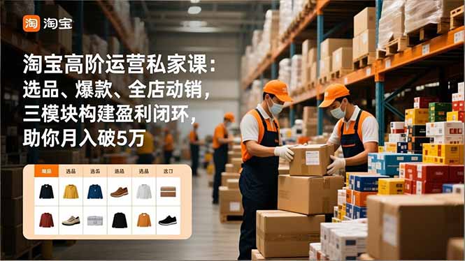 淘宝高阶运营私家课:选品、爆款、全店动销,三模块构建盈利闭环,助你月入破5万-爱找项目网