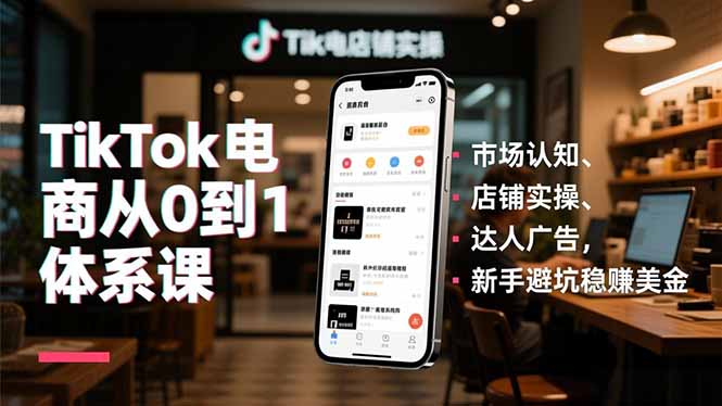 TikTok电商从0到1体系课,市场认知、店铺实操、达人广告,新手避坑稳赚美金-爱找项目网
