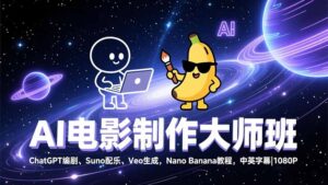 AI电影制作大师班：ChatGPT编剧、Suno配乐、Veo生成，Nano Banana教程，中英字幕|1080P-爱找项目网
