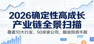 付费文章：2026确定性高成长产业链全景扫描：覆盖10大行业、50余家公司，掘金投资牛股-爱找项目网