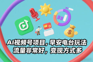 AI视频号项目，早安电台玩法，流量非常好，变现方式多-爱找项目网