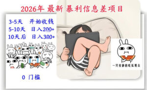 2026年最新暴利信息差项目：3-5天开始收米，10天后稳定3张，0门槛，每天两三个小时搞定-爱找项目网