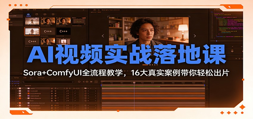 AI视频实战落地课:Sora+ComfyUI全流程教学,16大真实案例带你轻松出片-爱找项目网