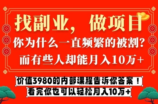 价值3980的网创内部课程，告诉你互联网创业月入10个W的秘密【揭秘】-爱找项目网