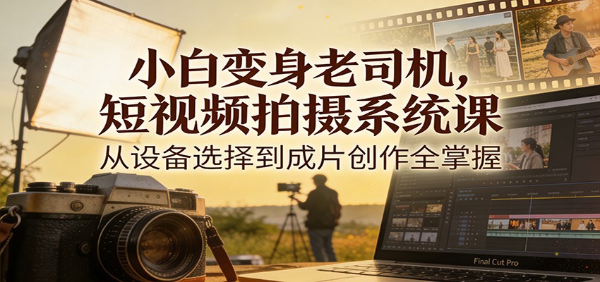 小白变身老司机,短视频拍摄系统课,从设备选择到成片创作全掌握-爱找项目网