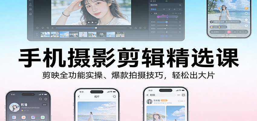 手机摄影剪辑精选课：剪映全功能实操、爆款拍摄技巧，轻松出大片-爱找项目网