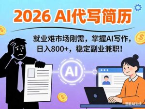 AI代写简历，超暴利，用万能模板月入1-3万实战教程，2026年市场刚需！-爱找项目网