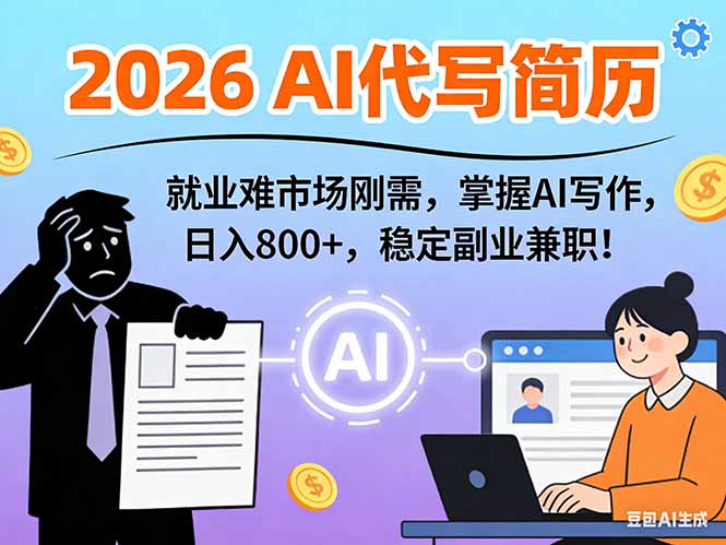 AI代写简历，超暴利，用万能模板月入1-3万实战教程，2026年市场刚需！-爱找项目网