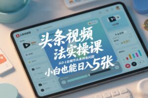 头条视频玩法实操课，从0-1全细节头条所有问题，小白也能日入5张-爱找项目网