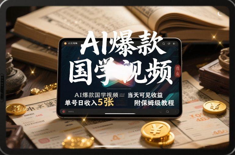 AI爆款国学视频，独家起号方法，小白直接上手，当天可见收益，单号日收入5张+附保姆级教程-爱找项目网
