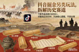 抖音掘金另类玩法，拆解历史赛道，7条作品涨粉300W+，点赞量高达900W，只讲核心逻辑，干货分享-爱找项目网