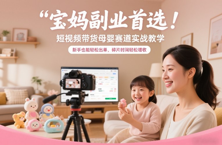 宝妈副业首选！短视频带货母婴赛道实战教学，新手也能轻松出单，碎片时间轻松增收-爱找项目网