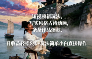 短视频新玩法，写实风格古诗动画，条条作品爆款，日收益轻松8张+玩法简单小白直接操作-爱找项目网