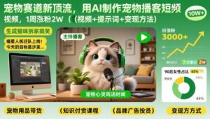 宠物赛道新顶流，用AI制作宠物播客短视频，1周涨粉2W(视频+提示词+变现方法)-爱找项目网